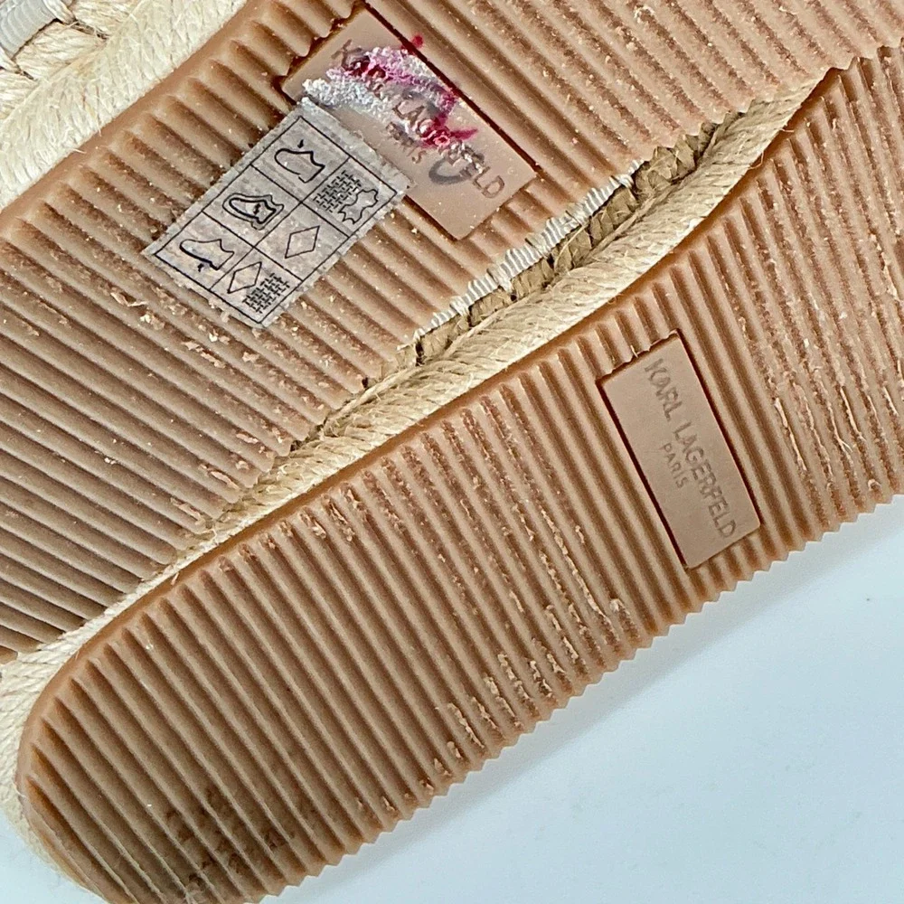 Karl Lagerfeld Paris Size 6 Manika‎ Espadrille Flats Beige Rhinestone Logo